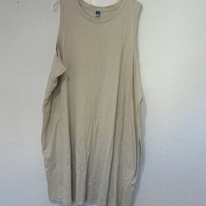 Old Navy Beige sleeveless dress midi pockets tan 100% cotton women’s plus 4X